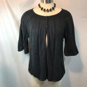 3 Button Open Front Cardigan Black Metallic Thread